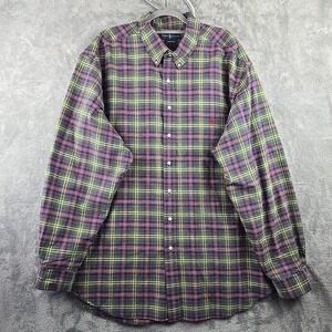 Ralph Lauren Button Down Shirt Mens 3XLT Green Plaid Pony Logo Long Sleeve